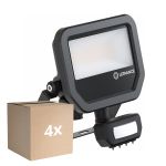Fordelspakning 4x Ledvance LED Flomlys Aluminium Svart 17W 2200lm 100D - 830 Varm Hvit | IP65 - Bevegelses- Og Lyssensor - Symmetrisk