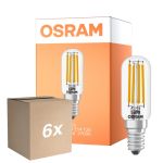 Fordelspakning 6x Osram LED Special E14 Tubular Pære T26 Filament Klar 4.9W 730lm - 827 Ekstra Varm Hvit | Erstatter 55W