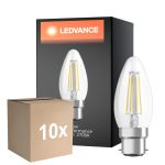 Fordelspakning 10x Ledvance Classic Performance LED Pære B22d Mignon filament klar 4W 470lm - 827 ekstra varm hvit | erstatter 40W